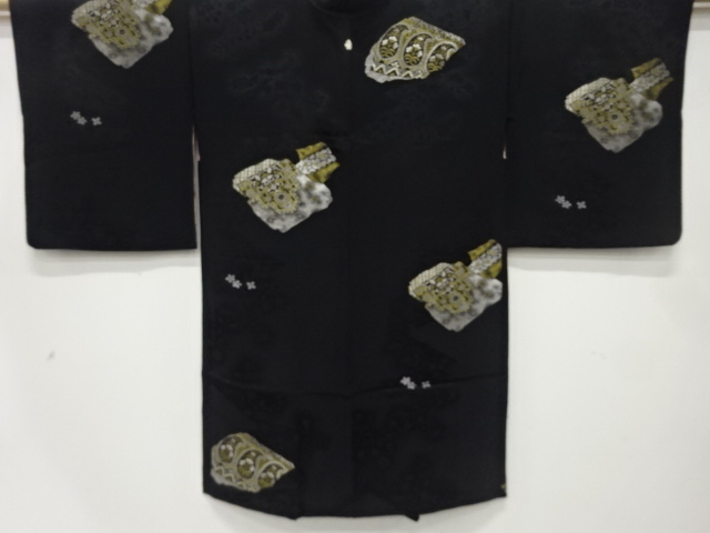 JAPANESE ANTIQUE HAORI / TAISHO ROMAN STYLE / SILK / URUSHI / WOVEN FLORAL SARASA